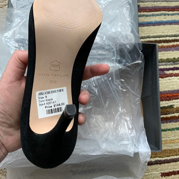 Ann Taylor Jeweled-Brooch Suede Pump, Black - Picture 7 of 8